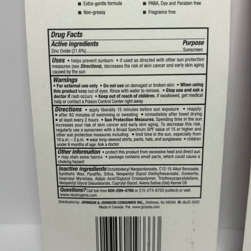 2pk Neutrogena Pure &‎ Free Baby Zinc Oxide Sunscreen Stick SPF 50 0.47oz 13g